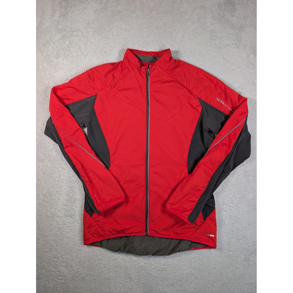 Salomon ClimaWind Mens Large Red Grey Full Zip Running Cycling Jacket L - Picture 2 of 12